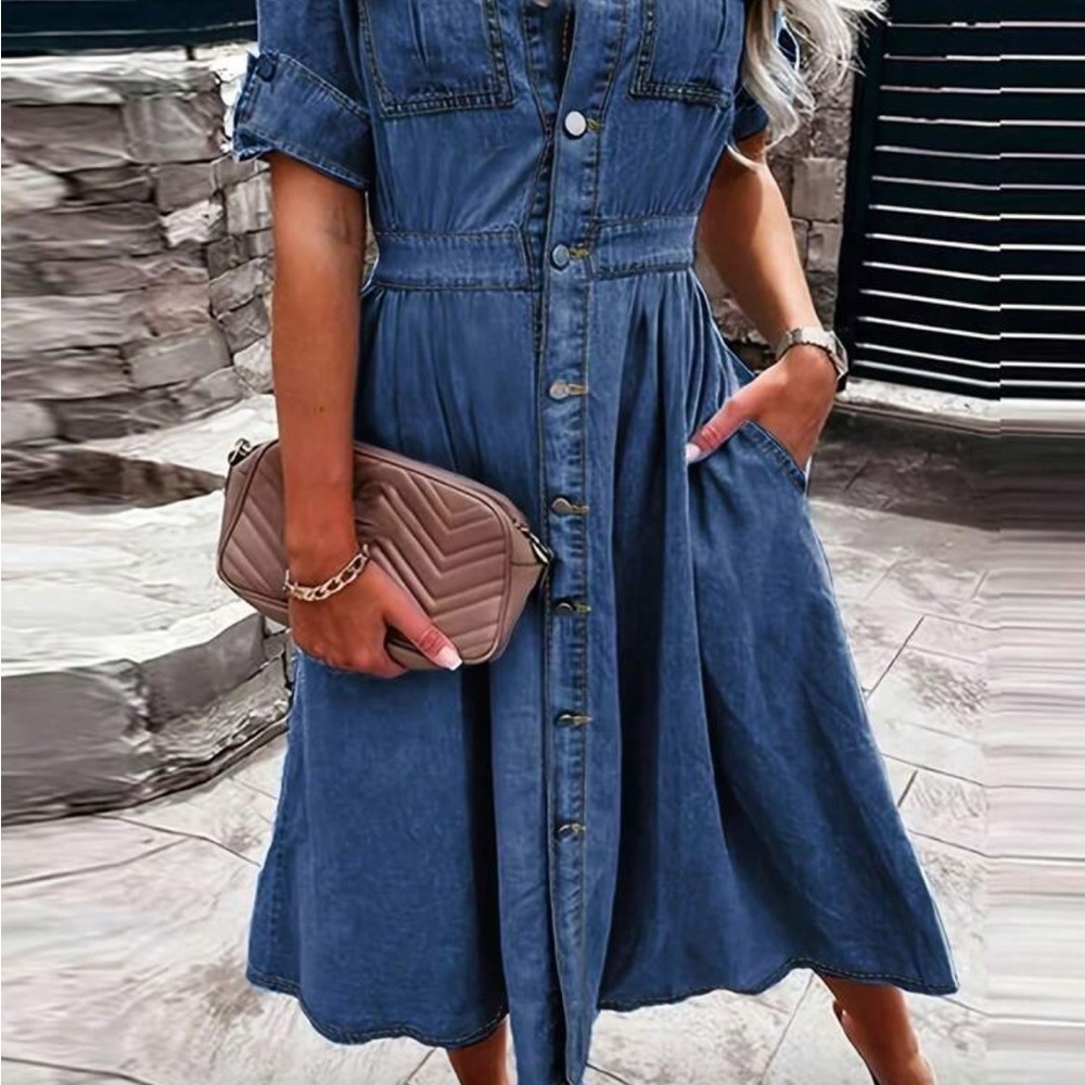 SHEIN Denim Blue Midi Dress